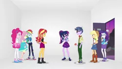 Size: 1920x1080 | Tagged: safe, derpibooru import, screencap, applejack, fluttershy, microchips, pinkie pie, rainbow dash, rarity, sci-twi, sunset shimmer, twilight sparkle, equestria girls, equestria girls series, rollercoaster of friendship, clothes, converse, geode of empathy, geode of fauna, geode of shielding, geode of sugar bombs, geode of super speed, geode of super strength, geode of telekinesis, humane five, humane seven, humane six, magical geodes, shoes