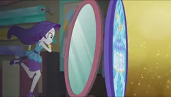 Size: 2560x1440 | Tagged: safe, derpibooru import, screencap, rarity, equestria girls, equestria girls series, the other side, female, mirror, running, smiling