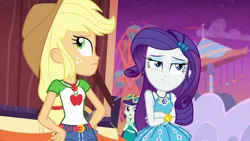 Size: 1920x1080 | Tagged: safe, derpibooru import, screencap, applejack, blueberry cake, rarity, equestria girls, equestria girls series, rollercoaster of friendship, background human, female, geode of shielding, geode of super strength, magical geodes