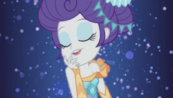 Size: 640x360 | Tagged: safe, derpibooru import, screencap, rarity, equestria girls, equestria girls series, the other side, animated, carousel dress, clothes, eyes closed, female, jewelry