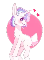 Size: 697x935 | Tagged: safe, artist:emily-826, derpibooru import, oc, oc:cotton tail, unofficial characters only, pony, unicorn, blushing, deer tail, female, head turn, heart, looking at you, mare, simple background, smiling, solo, transparent background