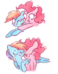 Size: 634x803 | Tagged: safe, artist:pinkablue, derpibooru import, pinkie pie, rainbow dash, earth pony, pegasus, pony, eyes closed, female, hug, lesbian, mare, one eye closed, pinkiedash, shipping, simple background, smiling, white background, winghug