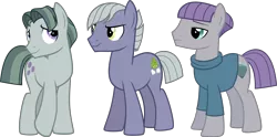Size: 4024x2000 | Tagged: safe, artist:whalepornoz, derpibooru import, limestone pie, marble pie, maud pie, earth pony, pony, berry brothers, bronze berry, brothers, clothes, cute, grin, keyser berry, limabetes, male, marblebetes, maudabetes, maulder berry, pie sisters, rule 63, rule63betes, shirt, shy, siblings, simple background, sisters, smiling, stallion, standing, transparent background