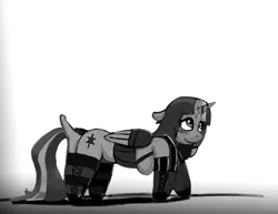 Size: 1280x989 | Tagged: alicorn, anthro, artist:warskunk, bdsm, bitchsuit, black and white, blushing, bondage, bound wings, breasts, clothes, corset, derpibooru import, descended twilight, female, femsub, grayscale, looking up, mare, monochrome, raffle prize, sideboob, simple background, solo, submissive, suggestive, tail wrap, twilight sparkle, twilight sparkle (alicorn), white background, wings