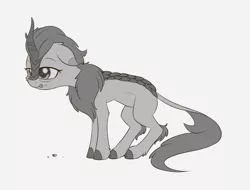 Size: 1323x1005 | Tagged: artist:dusthiel, autumn blaze, cloven hooves, derpibooru import, exhausted, female, grayscale, kirin, monochrome, quadrupedal, safe, simple background, solo, sounds of silence, white background