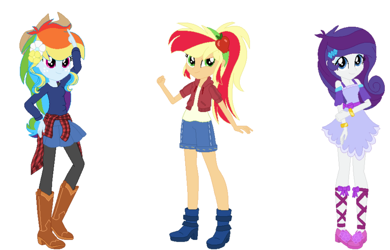 Size: 960x616 | Tagged: safe, artist:bezziie, derpibooru import, applejack, rainbow dash, rarity, equestria girls, alternate costumes, alternate hairstyle, simple background, transparent background