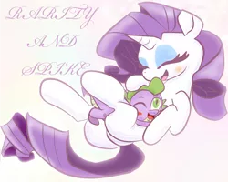 Size: 2000x1600 | Tagged: safe, artist:j5ajj, derpibooru import, rarity, spike, dragon, pony, unicorn, abstract background, blushing, cute, duo, eyes closed, female, hug, male, mare, shipping, sparity, straight, text