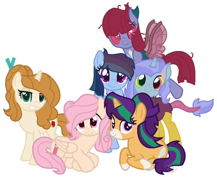 Size: 843x687 | Tagged: safe, artist:moonlightdisney5, derpibooru import, oc, unofficial characters only, earth pony, hybrid, pegasus, pony, unicorn, base used, freckles, interspecies offspring, magical lesbian spawn, next generation, nextgen:streakverse, offspring, parent:applejack, parent:discord, parent:fluttershy, parent:pinkie pie, parent:rainbow dash, parent:rarity, parent:starlight glimmer, parent:sunburst, parent:trixie, parent:twilight sparkle, parents:flutterpie, parents:phardancer, parents:rarijack, parents:starburst, parents:trixcord, parents:twidash, simple background, transparent background