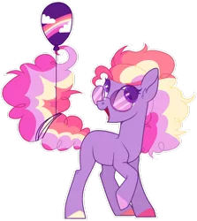 Size: 1024x1147 | Tagged: safe, artist:sundancedraws, derpibooru import, oc, oc:lilac, earth pony, pony, balloon, female, mare, simple background, solo, sunglasses, transparent background