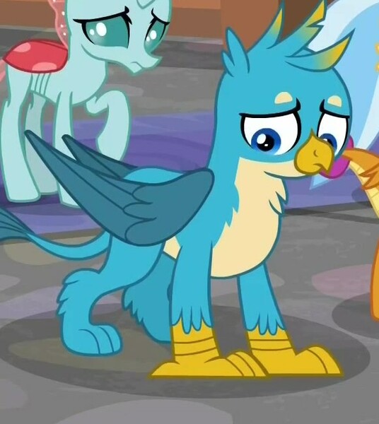 Size: 581x650 | Tagged: safe, derpibooru import, screencap, gallus, ocellus, silverstream, smolder, changedling, changeling, gryphon, what lies beneath, claws, cropped, cute, gallabetes, male, offscreen character, paws, sad, wings