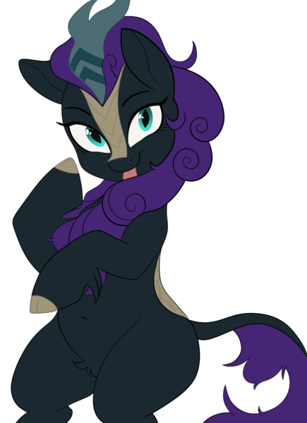 Size: 2000x2761 | Tagged: safe, artist:toroitimu, derpibooru import, edit, oc, oc:nyx, unofficial characters only, alicorn, kirin, sounds of silence, :p, black fur, casual talk in the comments, cloven hooves, female, kirin oc, kirinified, silly, simple background, solo, species swap, standing, tongue out, transparent background