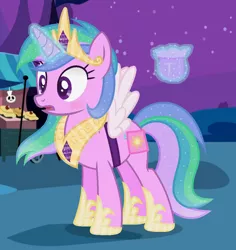 Size: 1004x1064 | Tagged: amethyst star, artist:razorbladetheunicron, bag, base used, clothes, cosplay, costume, crown, cutie mark, derpibooru import, fake cutie mark, fake wings, gem, gradient mane, hoof shoes, jewelry, lateverse, levitation, magic, nightmare night, nightmare night costume, peytral, princess celestia, regalia, safe, shoes, show accurate, solo, sparkly mane, telekinesis