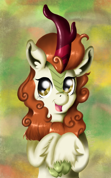 Size: 800x1280 | Tagged: artist:valemjj, autumn, autumn blaze, cloven hooves, derpibooru import, female, kirin, safe, solo, sounds of silence, spoiler:s08