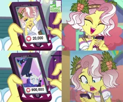 Size: 788x651 | Tagged: safe, derpibooru import, edit, edited screencap, screencap, rarity, vignette valencia, equestria girls, equestria girls series, rollercoaster of friendship, the other side, beauty mark, female, flower, flower in hair, hashtag bangs, holly, meme, mobile phone, phone, smartphone