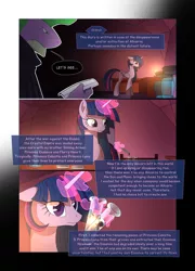 Size: 1024x1426 | Tagged: safe, artist:gashiboka, derpibooru import, spike, twilight sparkle, twilight sparkle (alicorn), alicorn, dragon, pony, comic:the origin, adult, adult spike, book, candle, cloak, clothes, comic, female, mare, older, older spike