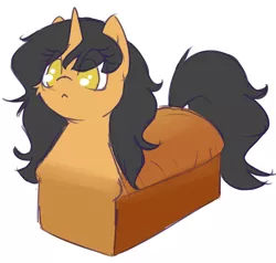 Size: 2737x2601 | Tagged: safe, artist:rivibaes, derpibooru import, oc, oc:rivibaes, ponified, bread pony, food pony, original species, pony, unicorn, :<, bread, cheek fluff, cute, female, food, mare, no pupils, ocbetes, simple background, solo, wat, white background, wide eyes