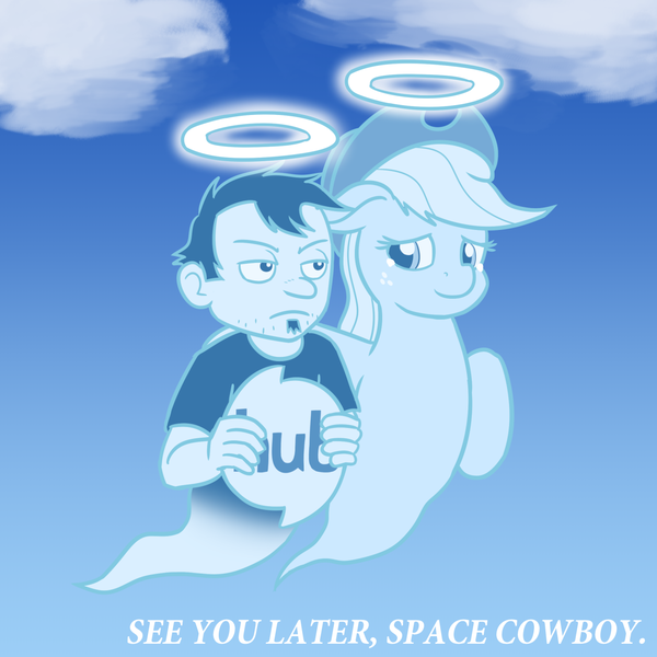 Size: 1280x1280 | Tagged: safe, artist:mkogwheel, derpibooru import, applejack, ghost, undead, 12/16/17, 4chan cup, cowboy bebop, dan, dan vs, g5 applejack drama, see you space cowboy, the hub