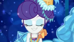 Size: 1280x720 | Tagged: safe, derpibooru import, screencap, rarity, equestria girls, equestria girls series, the other side, beautiful, carousel dress, eyes closed, fabulous, female, jewelry, music video, necklace, smiling, solo