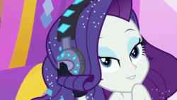 Size: 998x561 | Tagged: safe, derpibooru import, screencap, rarity, equestria girls, equestria girls series, the other side, animated, bedroom eyes, close-up, female, gif, headphones, illusion, looking at you, one eye closed, solo, wink