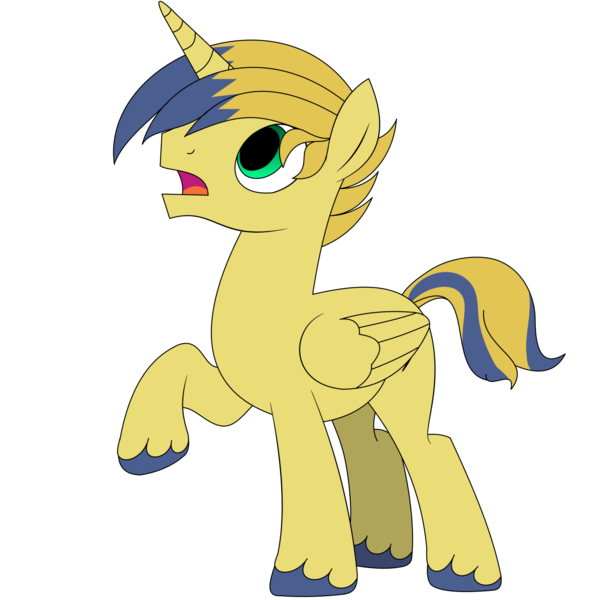 Size: 2000x2000 | Tagged: alicorn, alicorn oc, artist:adjierakapangestu, blue, confused, derpibooru import, green eyes, horn, looking up, male, oc, oc:radiantarpeggio, safe, simple background, solo, transparent background, wings, yellow