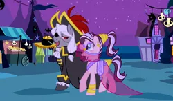 Size: 3012x1762 | Tagged: safe, artist:discorded, artist:yokokinawa, derpibooru import, oc, oc:dracula, oc:violet quill, pony, unicorn, vampire, vampony, clothes, costume, female, jewelry, male, nightmare night, nightmare night costume, pirate, pirate costume, red eyes, straight