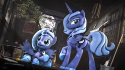 Size: 7680x4320 | Tagged: safe, artist:calveen, derpibooru import, princess luna, pony, 3d, absurd resolution, bedroom eyes, bottle, branches, broken glass, bucket, butt, chromatic aberration, crown, curtains, dock, door, dust, female, filly, filly luna, folded wings, hoof shoes, jewelry, looking at something, moon, plot, poster, radio, raised hoof, raised tail, regalia, s1 luna, seat, sitting, smiling, source filmmaker, spread wings, suitcase, tail, train car, tree, wallpaper, wind chime, window, wings, woona, younger