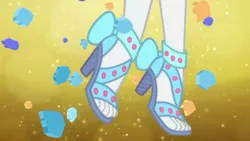 Size: 1280x720 | Tagged: safe, derpibooru import, screencap, rarity, equestria girls, equestria girls series, the other side, close-up, clothes, feet, foot focus, high heels, legs, open-toed shoes, pictures of legs, sandals, shoes, solo, toes