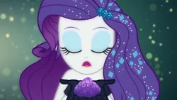 Size: 1280x720 | Tagged: safe, derpibooru import, screencap, rarity, equestria girls, equestria girls series, the other side, bare shoulders, glitter, solo