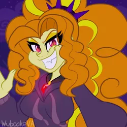 Size: 1000x1000 | Tagged: safe, artist:wubcakeva, derpibooru import, adagio dazzle, equestria girls, rainbow rocks, breasts, busty adagio dazzle, evil grin, fangs, female, gem, grin, looking at you, siren gem, smiling, solo