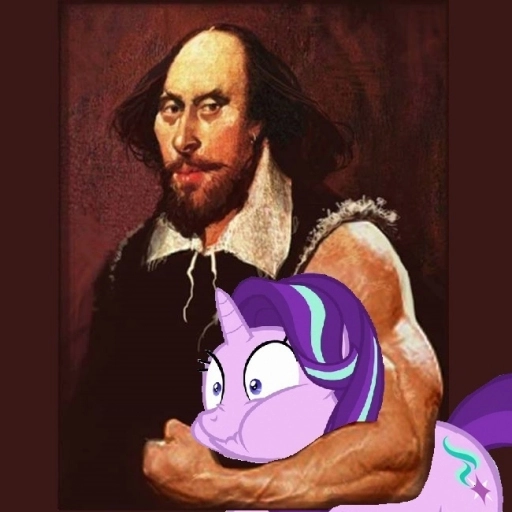 Size: 512x512 | Tagged: safe, derpibooru import, edit, starlight glimmer, pony, unicorn, muscles, painting, shakespearicles, shitposting, team fortress 2, wat, william shakespeare