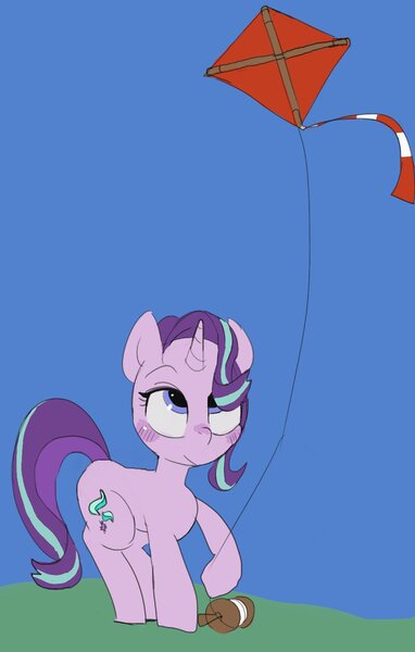 Size: 1050x1650 | Tagged: safe, artist:baigak, derpibooru import, starlight glimmer, pony, unicorn, kite, kite flying, looking up, solo, that pony sure does love kites