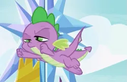 Size: 599x389 | Tagged: claws, cropped, derpibooru import, dragon, father knows beast, male, safe, screencap, season 8, solo, spike, spoiler:s08, stoner spike, tail, winged spike, wings