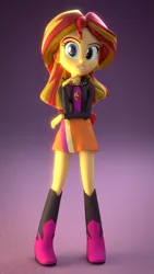 Size: 1080x1920 | Tagged: safe, artist:creatorofpony, artist:deeplove108, derpibooru import, sunset shimmer, equestria girls, 3d, blender, boots, clothes, jacket, leather, leather jacket, shoes, skirt, solo