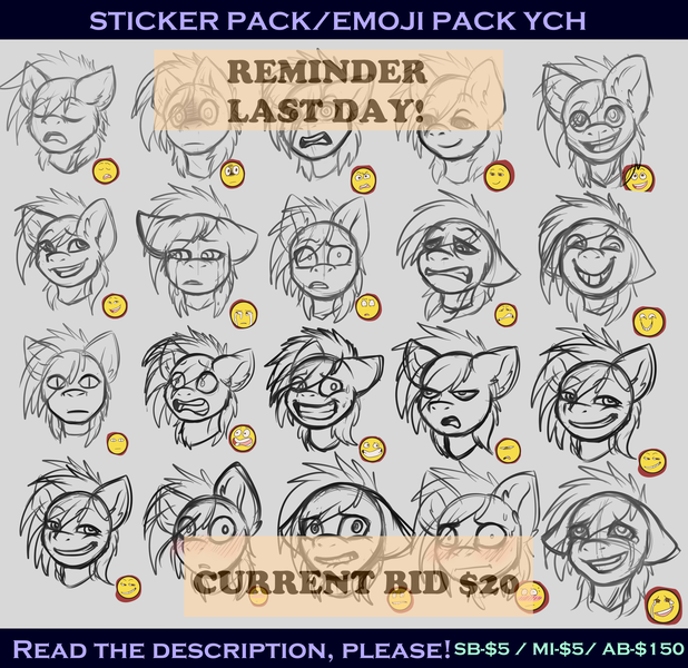 Size: 3500x3400 | Tagged: artist:fkk, auction, bust, commission, derpibooru import, emoji, emotions, reminder, safe, sticker, sticker set, ych example, your character here