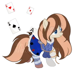 Size: 4443x4208 | Tagged: safe, artist:macaroonburst, derpibooru import, oc, oc:macaroon burst, earth pony, pony, absurd resolution, alice in wonderland, card, clothes, dress, female, mare, simple background, solo, transparent background