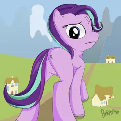 Size: 3240x3240 | Tagged: suggestive, artist:barasma, derpibooru import, starlight glimmer, oc, oc:checkerboard, pony, unicorn, butt, female, giant pony, giant starlight glimmer, hair over one eye, looking back, macro, plot