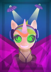 Size: 3508x4961 | Tagged: safe, artist:pedrohander, derpibooru import, oc, unofficial characters only, pony, unicorn, bust, headphones, hypnosis, solo