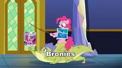 Size: 1280x721 | Tagged: safe, derpibooru import, edit, edited screencap, screencap, pinkie pie, sludge (dragon), dragon, earth pony, pony, father knows beast, caption, duo, female, image macro, male, mare, meme, ponies riding dragons, ride, rider, riding, text