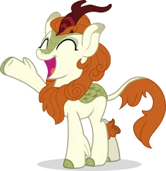 Size: 5064x5237 | Tagged: absurd resolution, a kirin tale, artist:shutterflyeqd, autumn blaze, awwtumn blaze, cloven hooves, cute, derpibooru import, eyes closed, female, kirin, open mouth, raised hoof, raised leg, safe, simple background, solo, sounds of silence, transparent background, vector