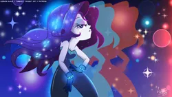 Size: 1200x675 | Tagged: safe, artist:lennonblack, derpibooru import, rarity, equestria girls, equestria girls series, the other side, bare shoulders, beauty mark, bedroom eyes, clothes, diamond, diamonds, fabulous, female, gloves, lidded eyes, looking at you, pose, sexy, sleeveless, solo, strapless