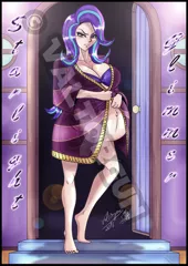 Size: 1024x1448 | Tagged: artist:valtorgun-le-grand, bra, breasts, busty starlight glimmer, clothes, derpibooru import, deviantart watermark, female, human, humanized, obtrusive watermark, pregnant, quintuplets, robe, solo, solo female, starlight glimmer, suggestive, underwear, watermark