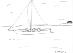 Size: 655x476 | Tagged: apple bloom, artist:tascoby, boat, cutie mark crusaders, derpibooru import, inktober, inktober 2018, ocean, safe, sailboat, scootaloo, sweetie belle