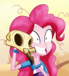 Size: 1600x1772 | Tagged: safe, artist:jucamovi1992, derpibooru import, pinkie pie, equestria girls, my little pony: the movie, bone dry desert, clothes, crazy face, dead, desert, desert sun madness, equestria girls interpretation, faic, female, insanity, sand, scene interpretation, skull, solo