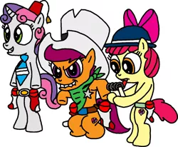 Size: 1281x1055 | Tagged: apple bloom, artist:blackrhinoranger, bandana, belt, bipedal, canadian squirt gun, clothes, costume, cowboy, cowboy hat, cutie eds crusaders, cutie mark, cutie mark crusaders, derpibooru import, double deputy d, ed edd n eddy, fez, hat, hoof hold, know it all ed, marshall eddy, mouth hold, necktie, notebook, pencil, safe, scootaloo, sheriff, sheriff's badge, socks, sweetie belle, the cmc's cutie marks, turkey baster