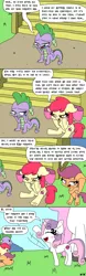 Size: 1000x3200 | Tagged: safe, artist:bjdazzle, derpibooru import, apple bloom, cookie crumbles, hondo flanks, scootaloo, spike, sweetie belle, dragon, earth pony, pegasus, pony, unicorn, father knows beast, the perfect pear, adopted, applejack's parents, bandage, chibi, comic, cutie mark crusaders, female, filly, i know that feel bro, implied aunt holiday, implied auntie lofty, implied bright mac, implied pear butter, implied rainbow dash, implied scootabuse, male, mare, oblivibelle, oblivious, odd one out, rarity's parents, scootaloo's parents, season 8 homework assignment, sitting, stairs, stallion, sweetiedumb, unamused, waving