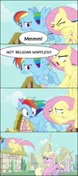 Size: 604x1358 | Tagged: safe, derpibooru import, edit, edited screencap, screencap, fluttershy, rainbow dash, earth pony, pegasus, pony, unicorn, flutter brutter, season 6, background pony, comic, female, filly, foal, gravity falls, hot belgian waffles, mare, ponyville, screencap comic, stan pines, tourette's syndrome