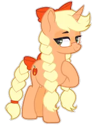 Size: 1728x2208 | Tagged: safe, artist:m-00nlight, derpibooru import, oc, pony, unicorn, bow, braid, braided tail, female, freckles, glasses, hair bow, mare, not applejack, simple background, solo, tail bow, transparent background, twin braids