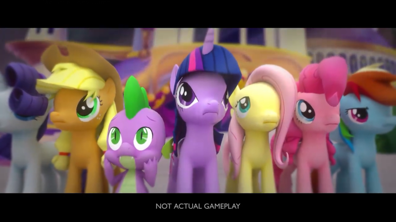 Size: 1366x768 | Tagged: 3d, applejack, derpibooru import, fluttershy, gameloft, mane seven, mane six, my little pony: the movie, pinkie pie, rainbow dash, rarity, safe, spike, trailer, twilight sparkle