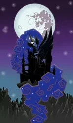 Size: 798x1339 | Tagged: alicorn, artist:cantershirecommons, castle, colored, derpibooru import, female, mare in the moon, moon, night, nightmare moon, safe, solo, stars, wings