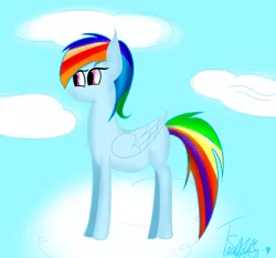 Size: 1300x1210 | Tagged: safe, artist:wonderschwifty, derpibooru import, rainbow dash, pegasus, pony, cloud, female, hooves, mare, on a cloud, solo, standing on cloud, wings